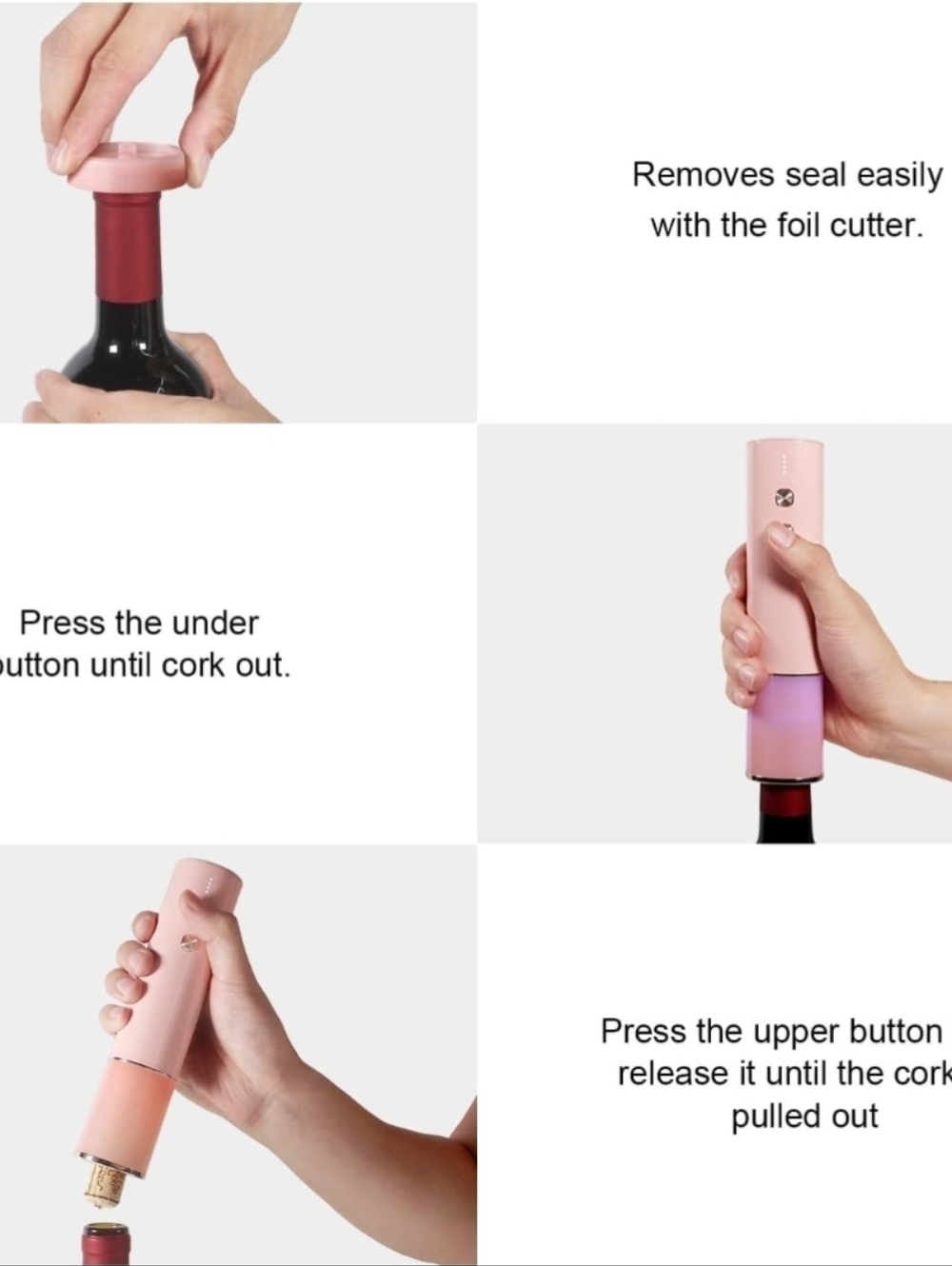 Pink Electric Wine Bottle Opener & Foil Cutter Set | Cordless & Rechargeable - Picture 5 of 10